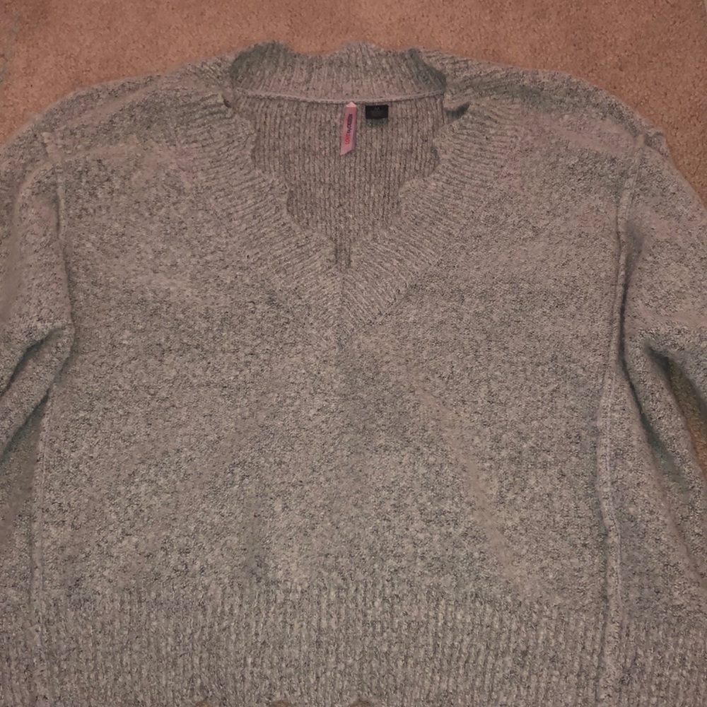 Grey sweater with unique neckline